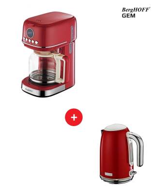 Berghoff GEM RETRO Kırmızı Filtre Kahve Makinesi + 1,7 Lt Retro Kettle Su Isıtıcı - 1