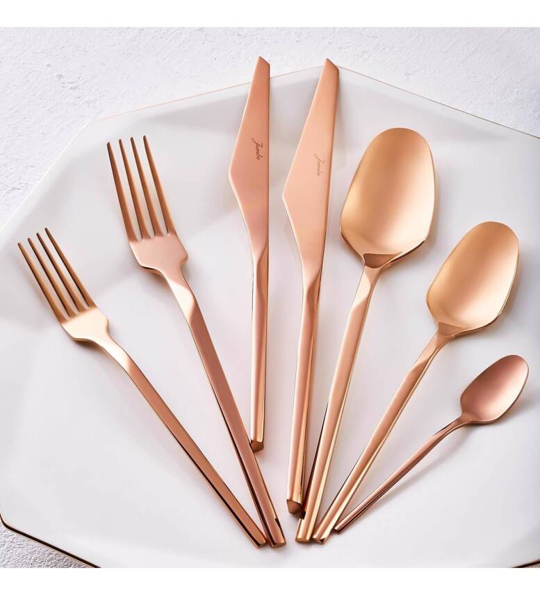 Jumbo 500.01.01.6705 5100 Quartz Titanyum Bronz Çatal Kaşık Bıçak SET 84 Parça 12 Kişilik - 1