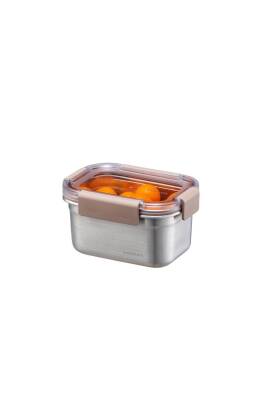 Paslanmaz Çelik Fırın & Saklama Kabı Dörtgen Kilitli 520 ml - Kahverengi - 1