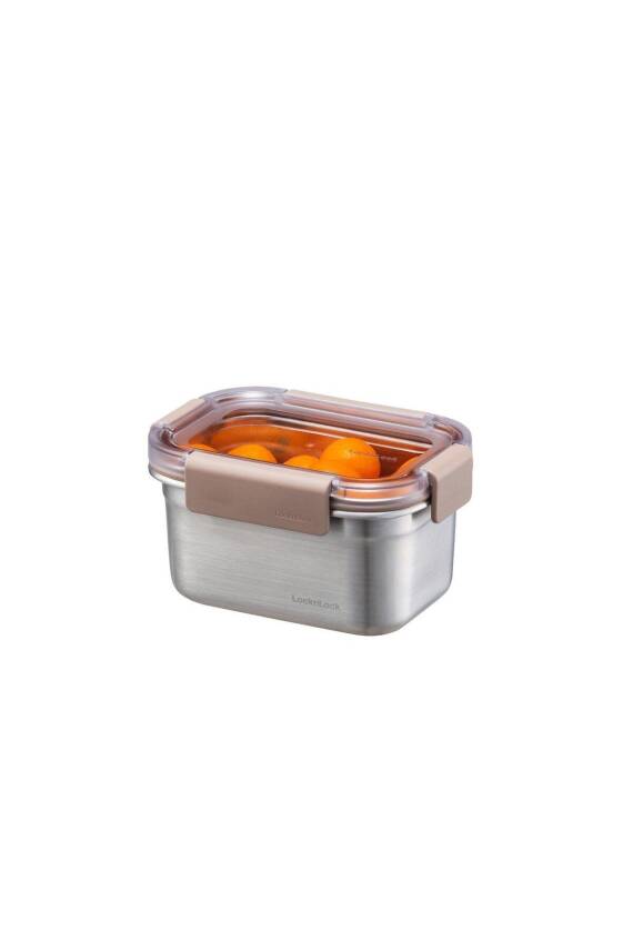 Paslanmaz Çelik Fırın & Saklama Kabı Dörtgen Kilitli 520 ml - Kahverengi - 1